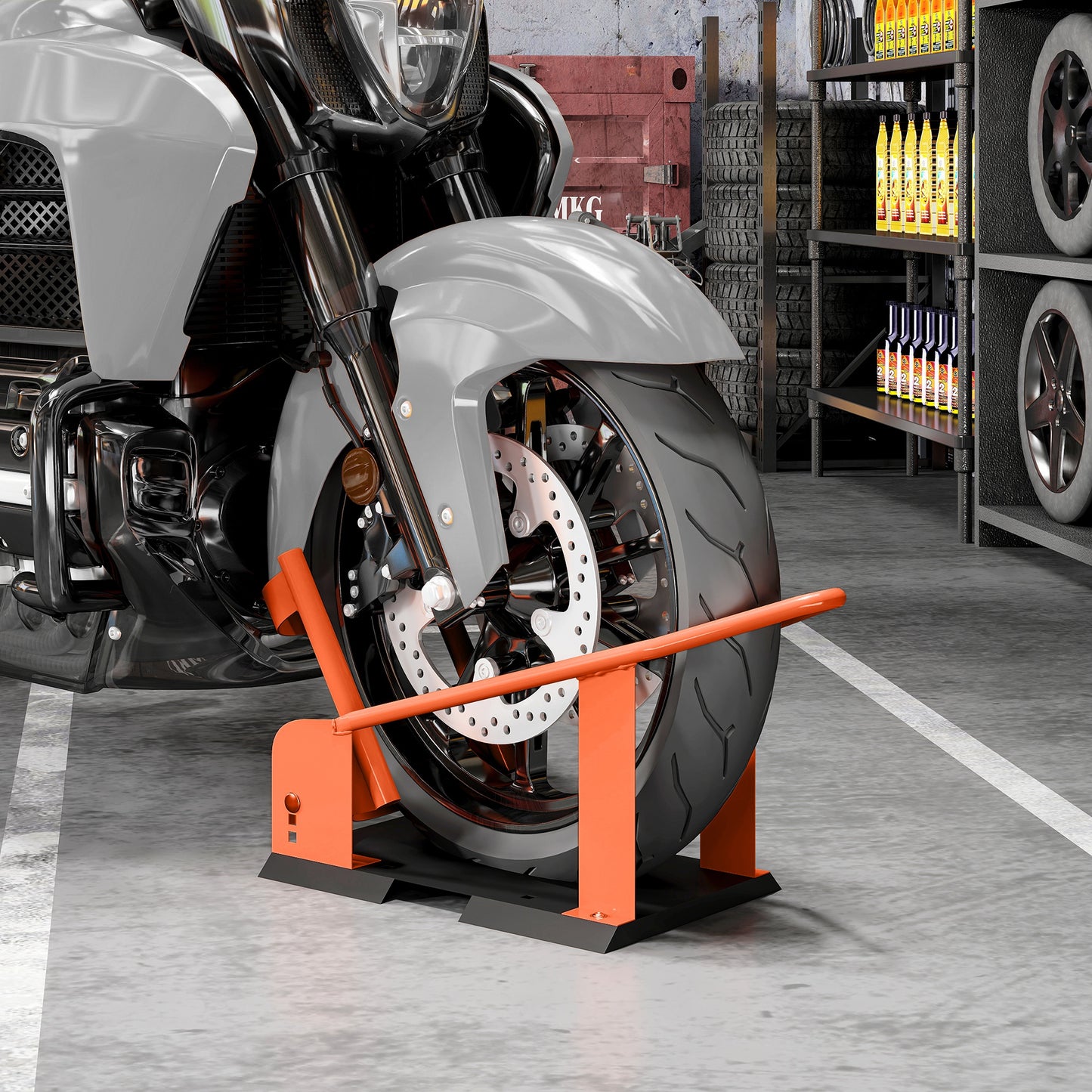 Motorcycle Wheel Chock, 816.5 kg Capacity Heavy Duty Steel Motorcycle Front Wheel Chock Holder with 3 Height Adjustable Holes