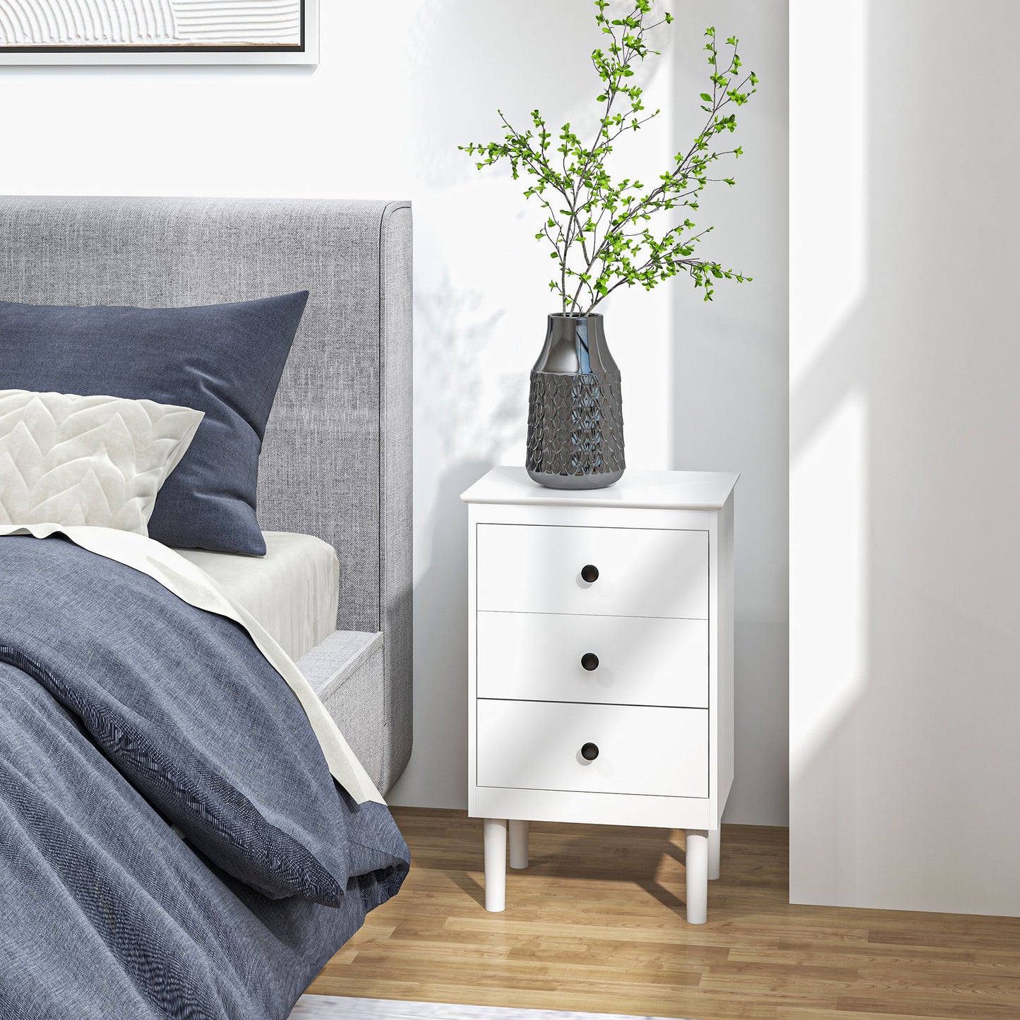 Set of Two Three-Drawer Bedside Tables - White