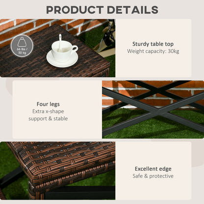 PE Rattan Garden Side Table, Outdoor Coffee Table with X-Shape Frame, Mixed Brown