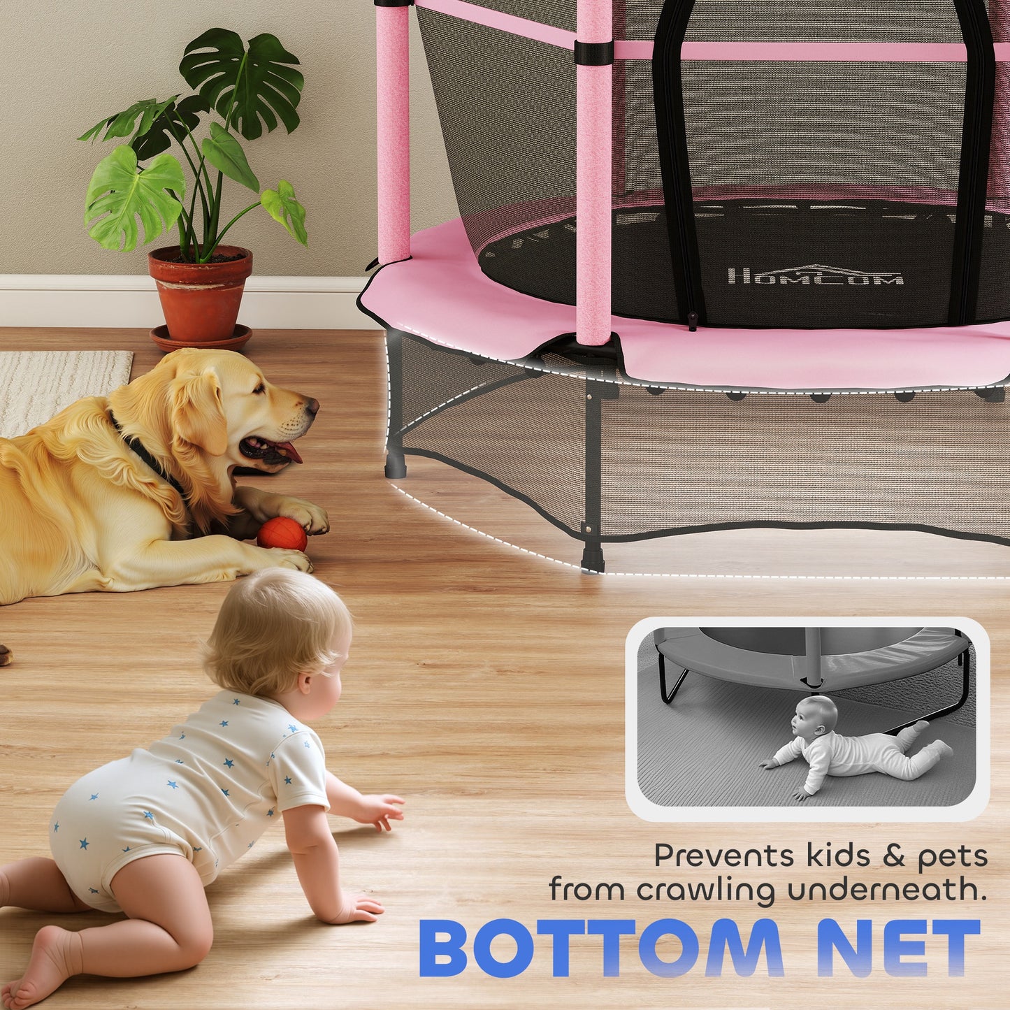 4.6FT/55" Kids Trampoline with Enclosure Net, Outdoor Indoor Use, for Ages 3-10 Years, Pink