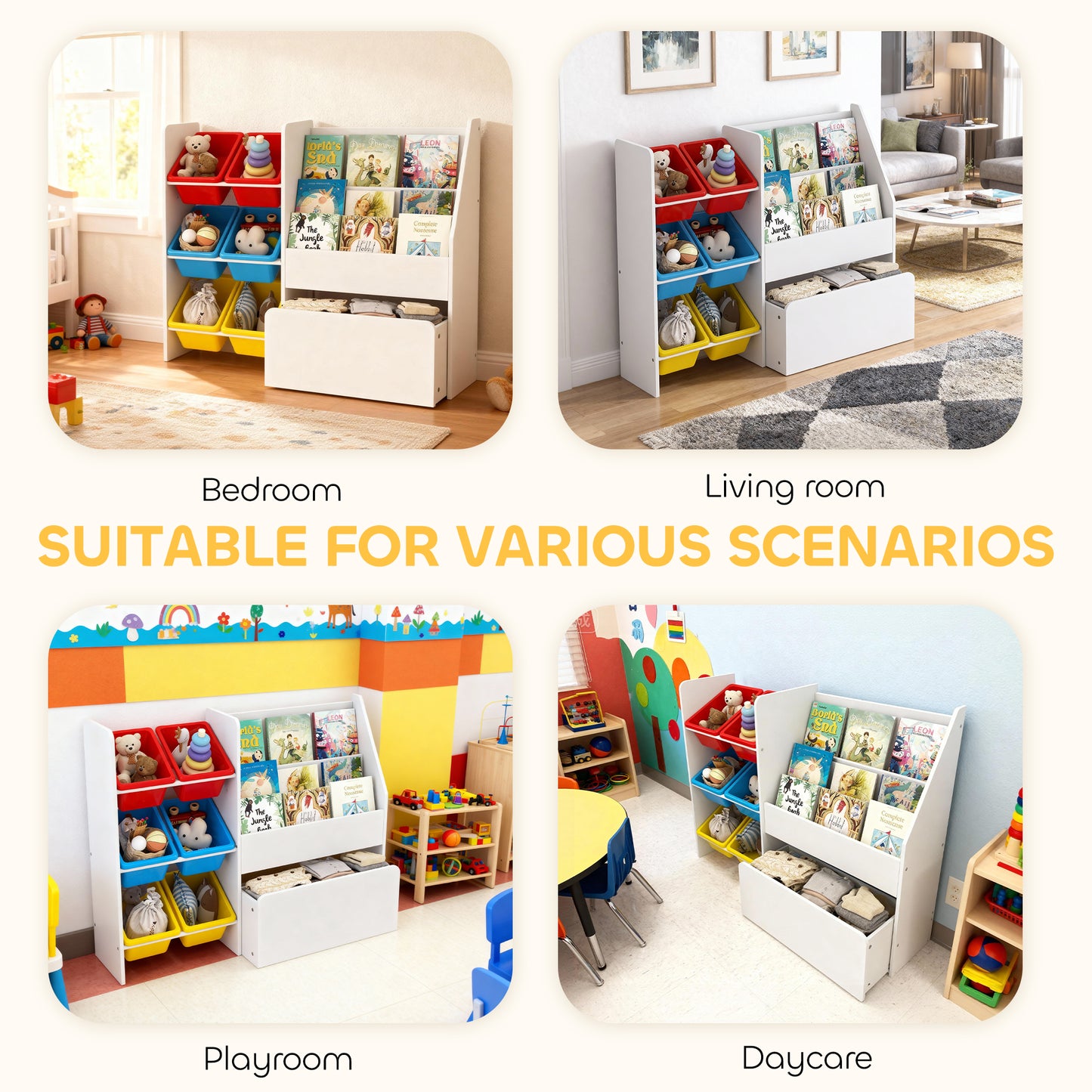Toy Storage Unit, 3-Tier Toy Organiser Shelf with 6 Removable Storage Bins for Bedroom, Nursery, Multicoloured