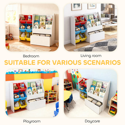 Toy Storage Unit, 3-Tier Toy Organiser Shelf with 6 Removable Storage Bins for Bedroom, Nursery, Multicoloured