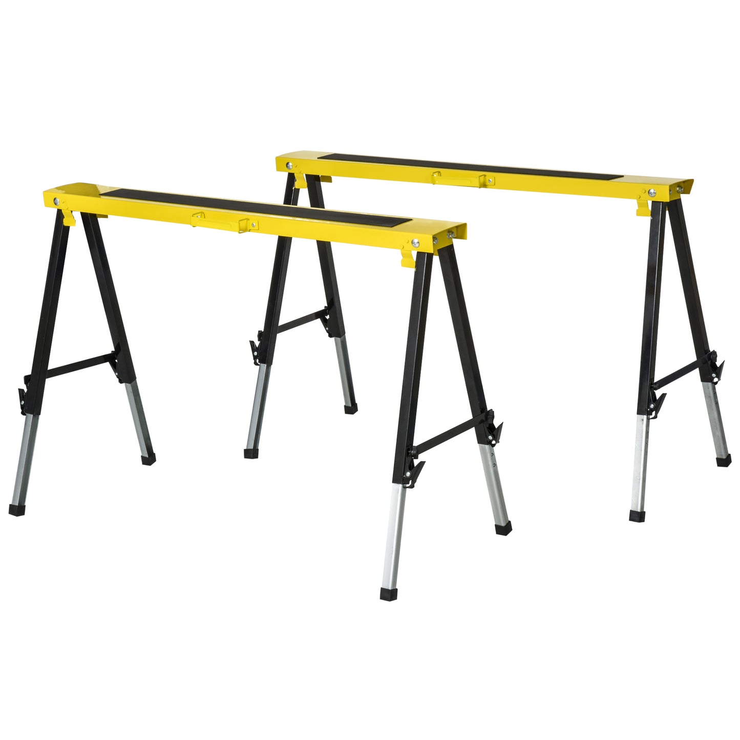 2PCS Saw Horse Twin Pack Folding Workbench Adjustable Metal Trestle Stands with Non-slip EVA Surface for Sawing Work Max Load