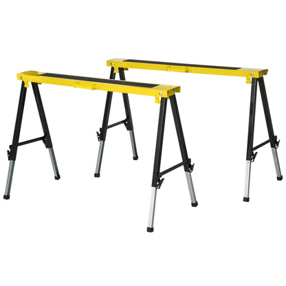 2PCS Saw Horse Twin Pack Folding Workbench Adjustable Metal Trestle Stands with Non-slip EVA Surface for Sawing Work Max Load