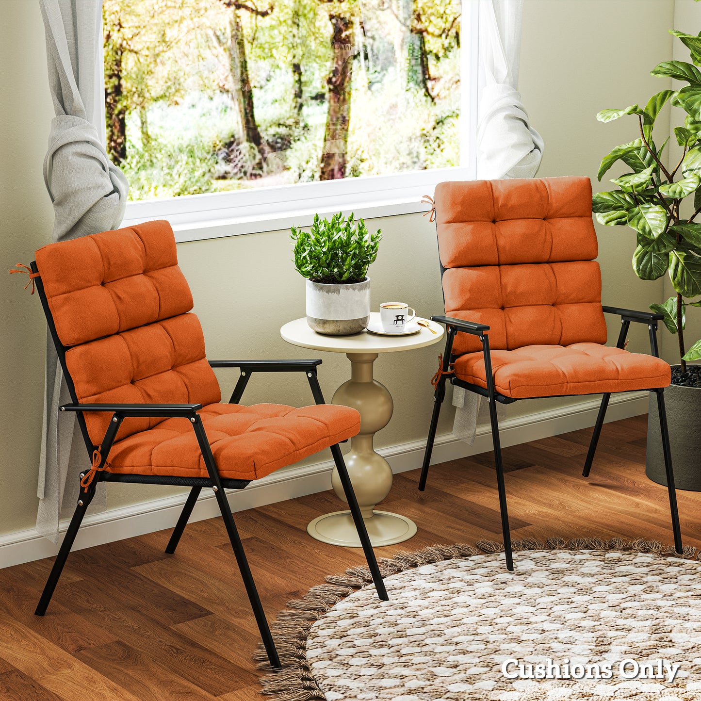 Set of Two Padded Outdoor Seat Cushions - Orange