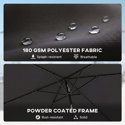 3 x 2 m Garden Parasol Umbrella with LED Solar Light, Parasol Cover, Outdoor Market Patio Umbrella, Black