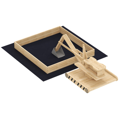 Wooden Sand Pit with Digger, Kids Sandbox Outdoor, SandPit with 360 Swivel Seat and Bottom Liner