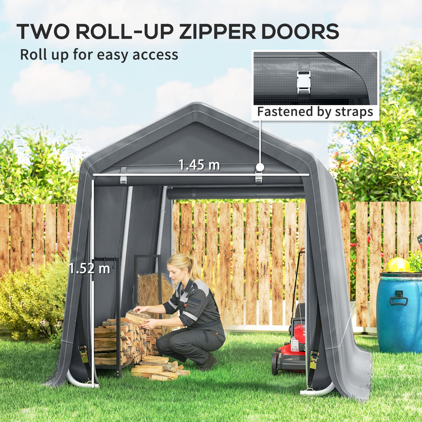 8 x 6.5 ft Outdoor Garden Storage Shed, Waterproof Bike Tent w/ Double Roll-up Zipper Door for Garden Tools, Dark Grey