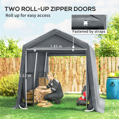8 x 6.5 ft Outdoor Garden Storage Shed, Waterproof Bike Tent w/ Double Roll-up Zipper Door for Garden Tools, Dark Grey