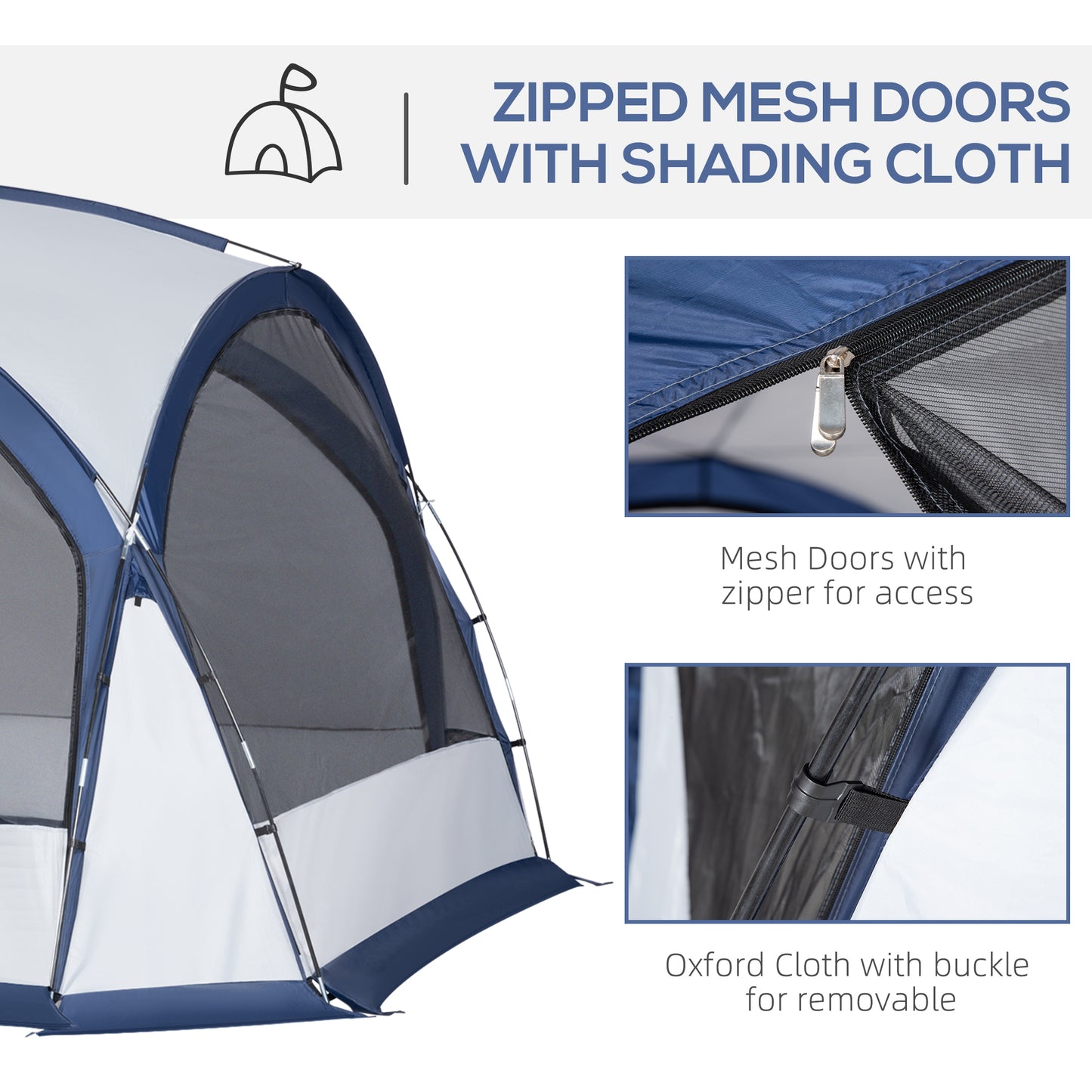 Dome Tent for 6-8 Person, Camping Tent with 4 Zipped Mesh Doors, Removable Oxford Cloth, Lamp Hook, Portable Carry Bag