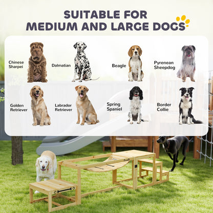 3 Pieces Wooden Dog Agility Training Equipment with Soft Bridge, Pause Platform and Pet Stair for Outdoor, Natural Wood