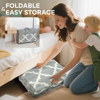 Foldable Baby Play Mat, Baby Playpen, Reversible Foam Playmat, Floor Mats for Toddlers, Traffic and Grey Diamond Theme