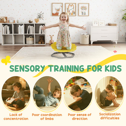Flower-Shaped Sensory Spinning Chair with Non-Slip Base for Balance/Coordination, Yellow