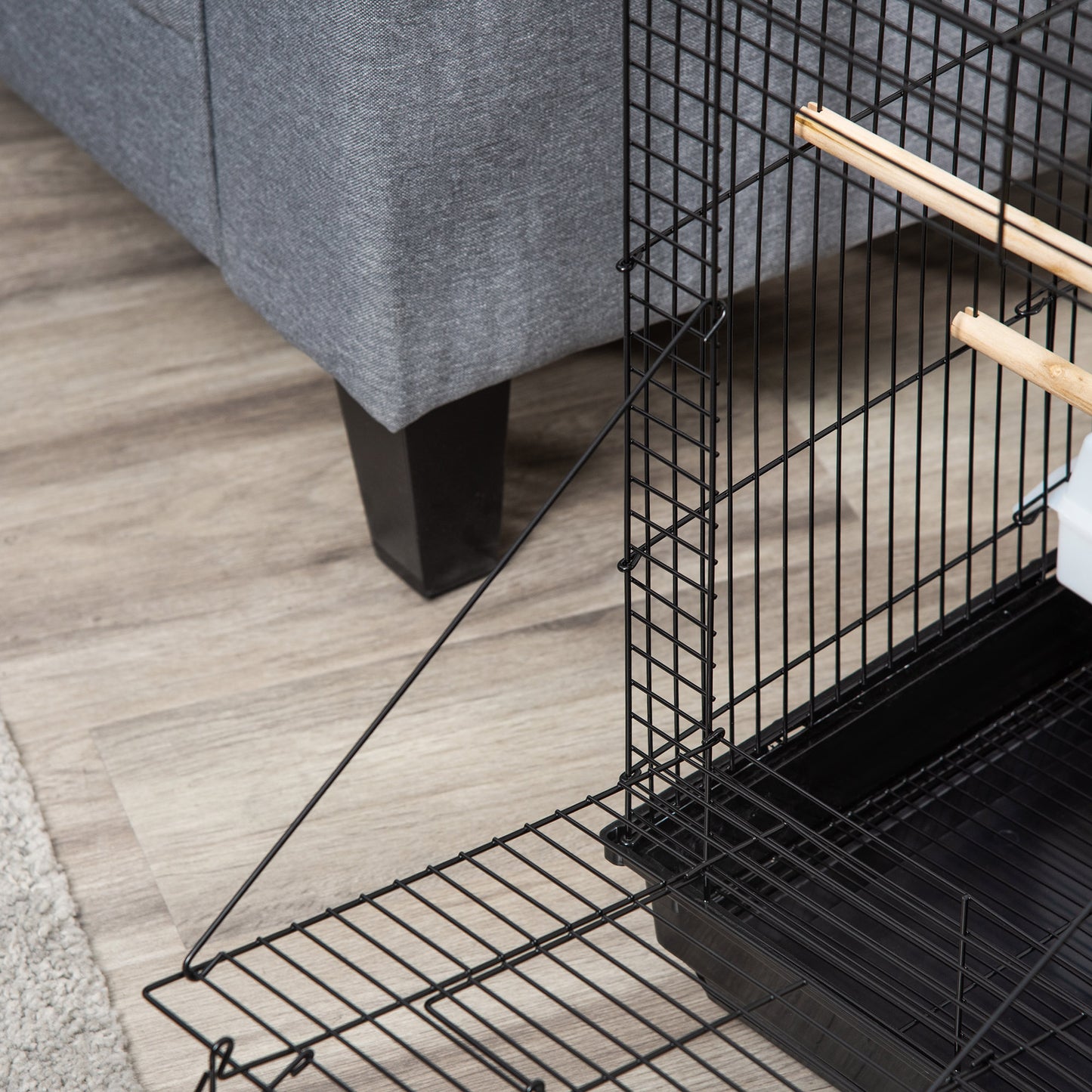 Steel Bird Cage with Openable Top, Stand, Tray, Handles, Feeding Bowls for Parakeet Cockatiel - Black