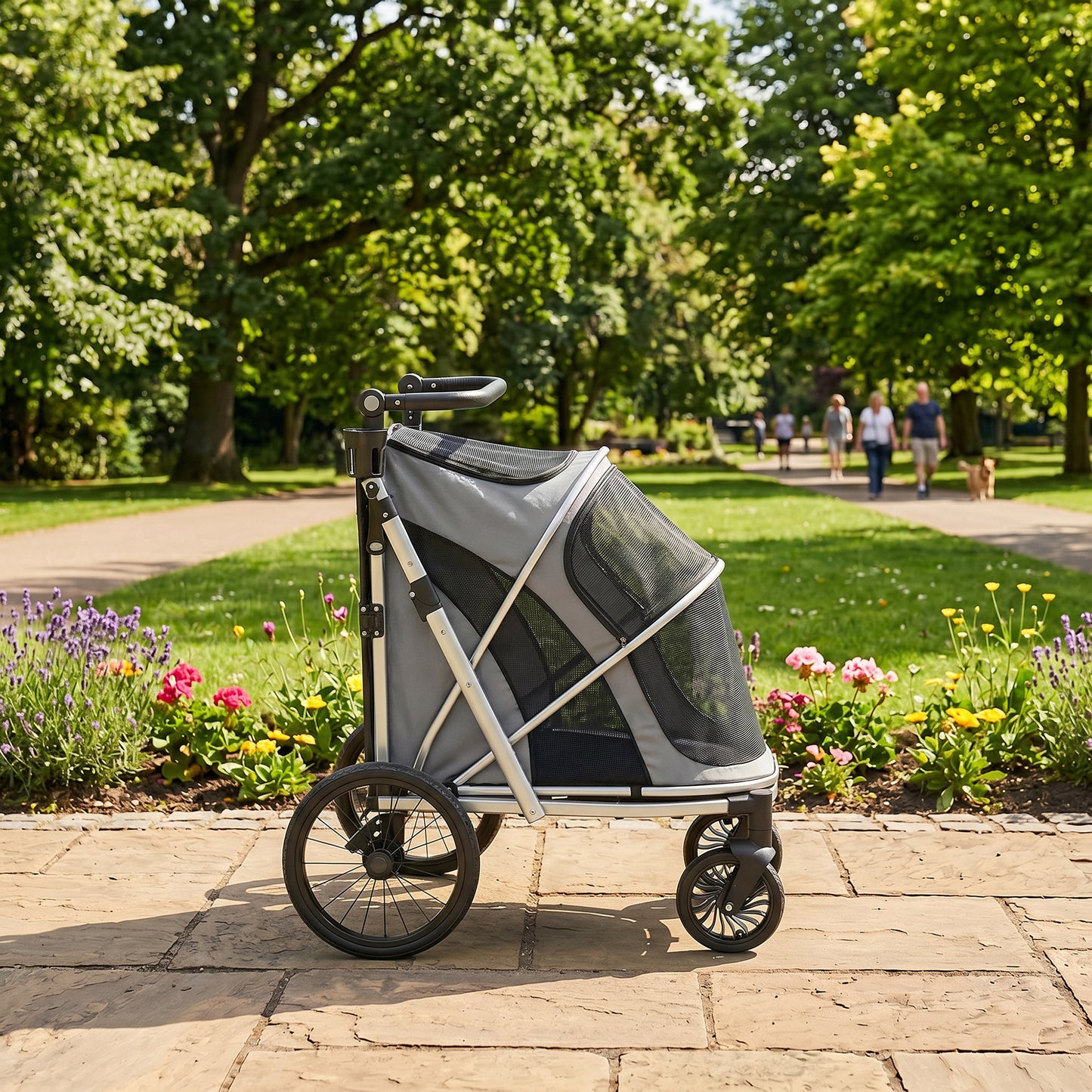 Dog Stroller, Easy Folding Pet Stroller for Small and Medium Dogs with Shock Absorption, Maximum Load 20 kg, Grey
