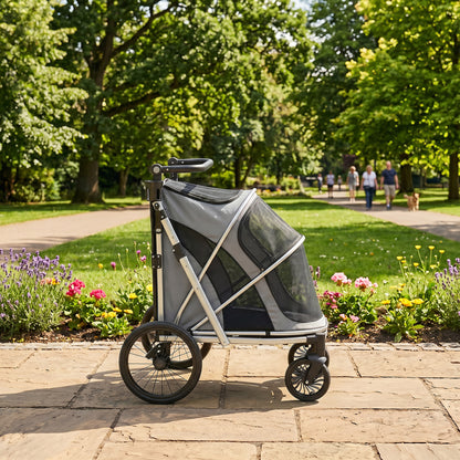 Dog Stroller, Easy Folding Pet Stroller for Small and Medium Dogs with Shock Absorption, Maximum Load 20 kg, Grey