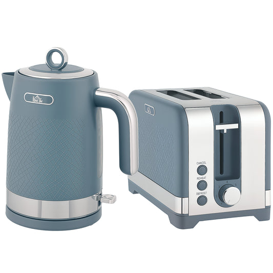 Sleek Textured Kettle and Toaster Set - Blue