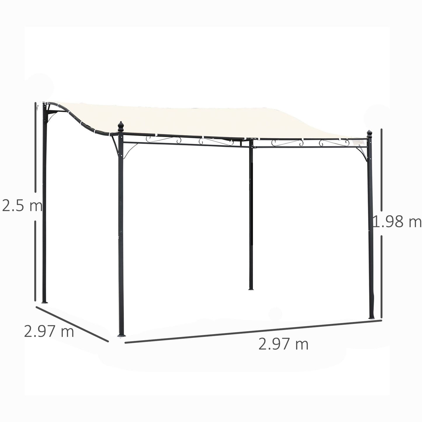 3x3 m Wall Mounted Garden Porch with UV Protection, Cream White