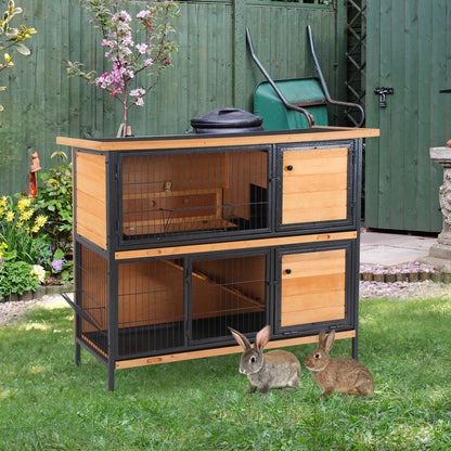 Rabbit Hutch Outdoor Guinea Pig Hutch Bunny Cage Metal Frame with No-Leak Tray Openable Roof Light Yellow 122 x 50 x 101cm