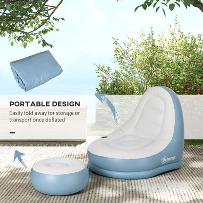 Inflatable Tub Chair and Footstool - Blue/White
