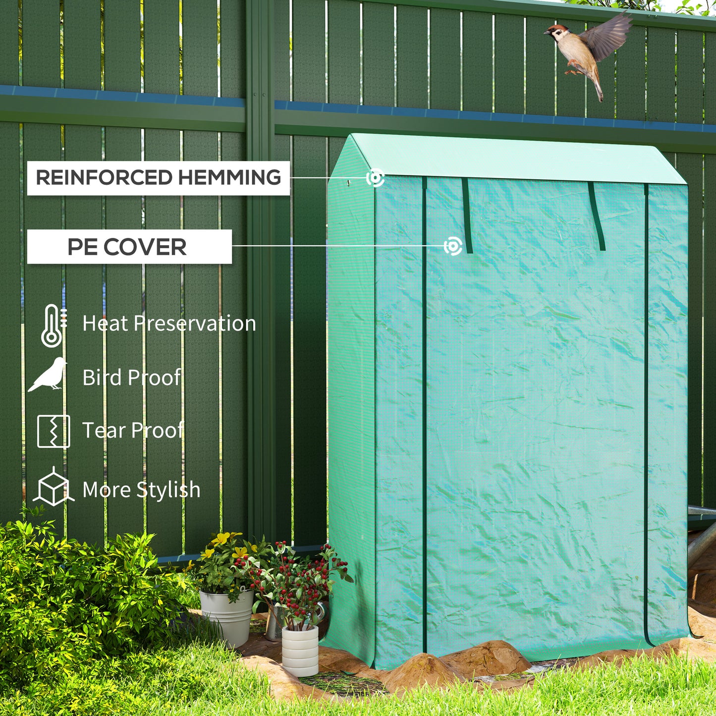 40 x 100cm Three Shelf Steel Frame Greenhouse - Green
