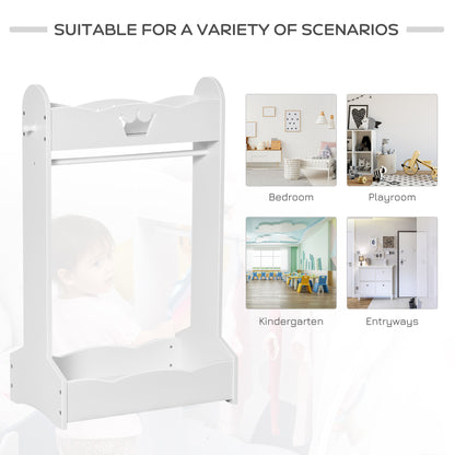 Kids Clothes Rail Wooden Hanging Rack with Storage Shelves Children Garment Freestanding Wardrobe for 3-8 Years Toddler