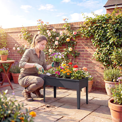 Raised Planter, Metal Raised Garden Bed on Legs with Drainage Hole and Foot Covers, Black