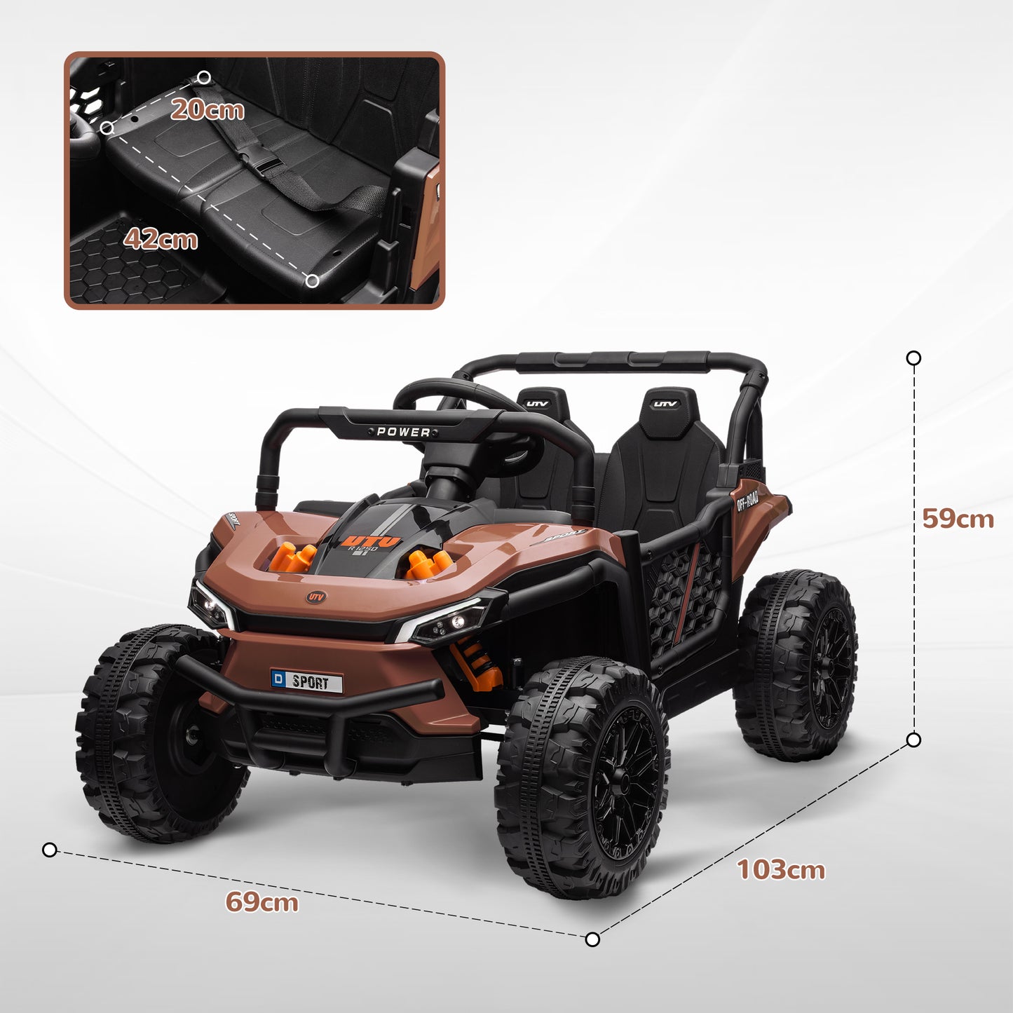 12V Battery Powered Ride on Truck w/ Remote, Four Suspension Wheels, Horn, Lights, Music, USB, for Ages 3-5 Years, Brown