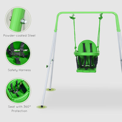 Kids Swing, Steel Nursery Swing, with Seatbelt, High Support Back, Front Guard, for Ages 6-36 Months - Green
