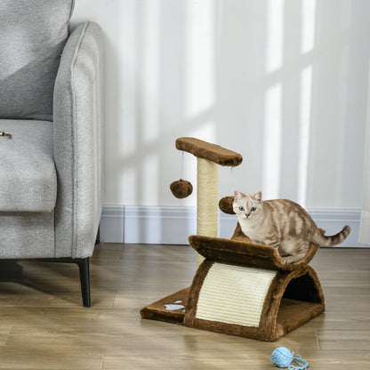 Cat Tree, Cat Tower for Kittens with Rotatable Top Bar, Sisal Scratching Post, Tunnel, Dangling Balls - Brown