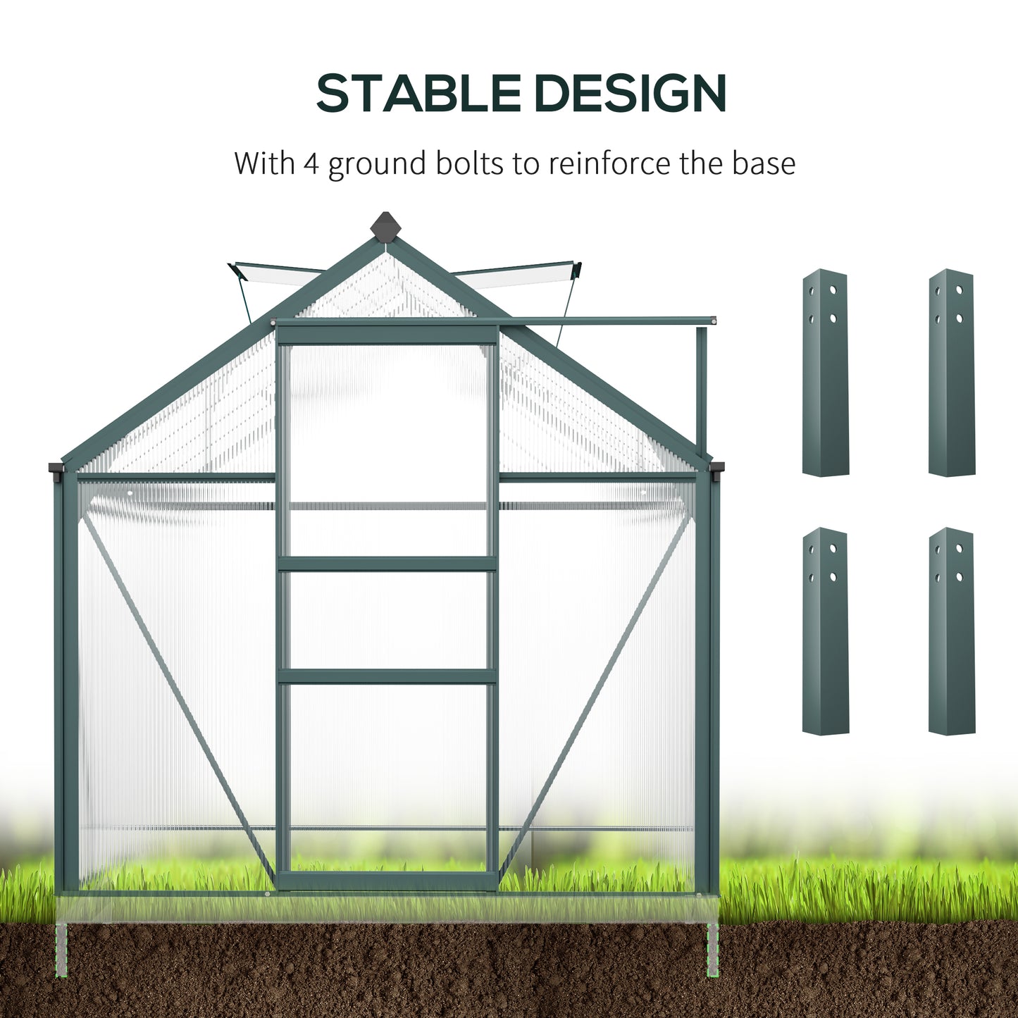 6 x 10ft Polycarbonate Greenhouse, Large Walk-In Green House with Slide Door and Window