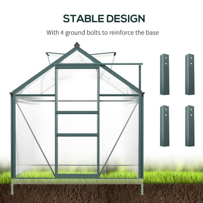 6 x 10ft Polycarbonate Greenhouse, Large Walk-In Green House with Slide Door and Window