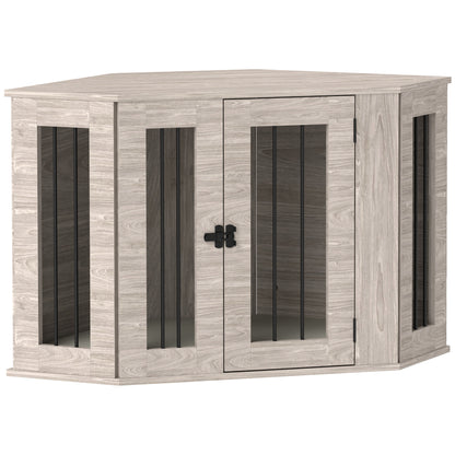 Dog Crate Furniture Side Table, with Cushion, 104 x 55 x 63cm - Walnut Brown