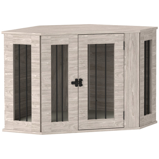 Dog Crate Furniture Side Table, with Cushion, 104 x 55 x 63cm - Walnut Brown