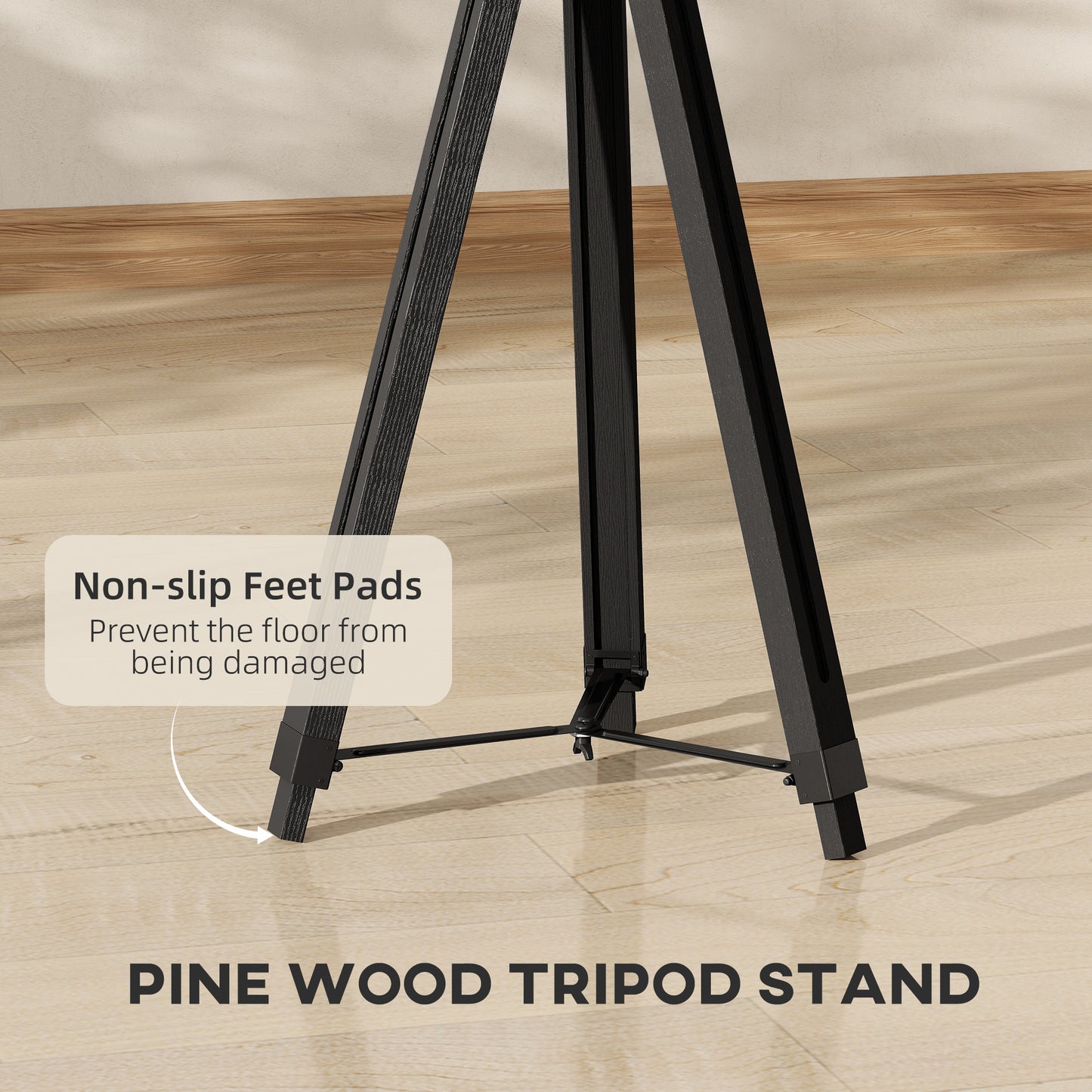 Industrial Tripod Floor Lamp, Nautical Searchlight with Adjustable Height, Wood Legs, E14 Lamp Base for Living Room, Bedroom