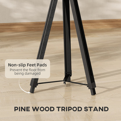 Industrial Tripod Floor Lamp, Nautical Searchlight with Adjustable Height, Wood Legs, E14 Lamp Base for Living Room, Bedroom