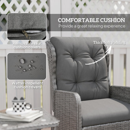 5 Pieces Rattan Bistro Set with Adjustable Back, Reclining Wicker Balcony Furniture with Cushions