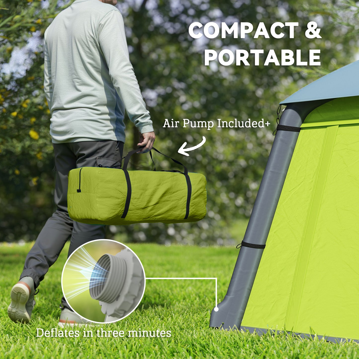 Inflatable Camping Tent w/ Hand Pump, Easy Setup 1/2 Person Blow Up Tent Waterproof 190T Taffeta w/ Mesh Windows