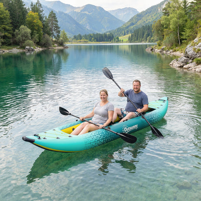 12.5' Inflatable Kayak Set, 2-person Sit on Canoe with Aluminium Oars, Blue and Yellow