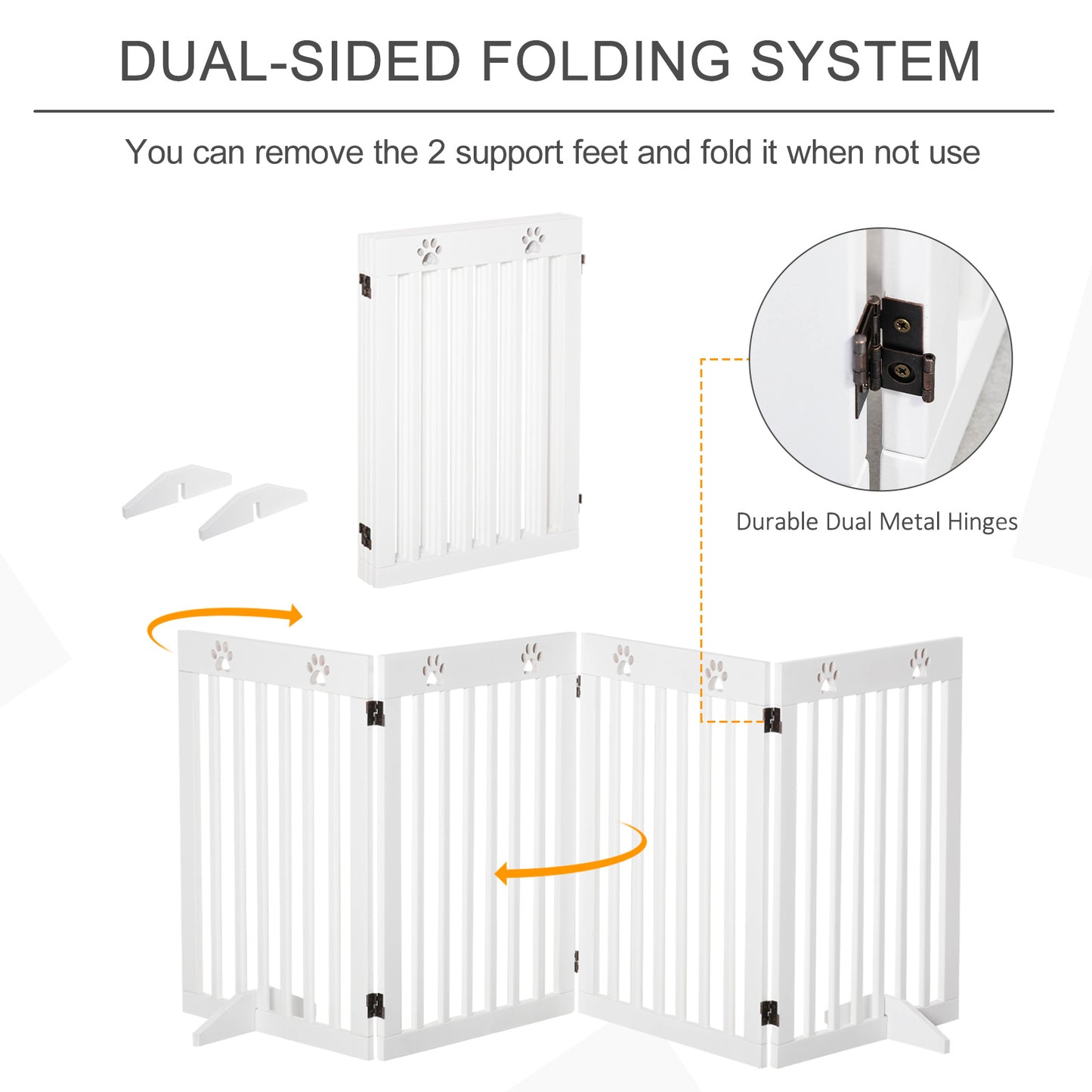 Wooden Pet Gate Foldable Freestanding Dog Safety Barrier w/ Support Feet