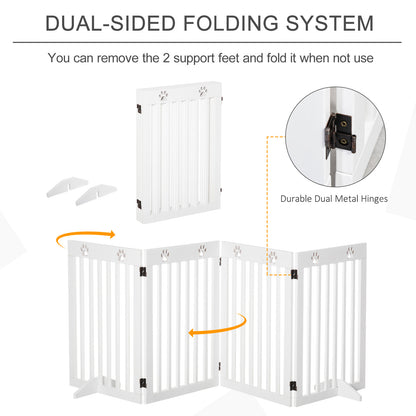 Wooden Pet Gate Foldable Freestanding Dog Safety Barrier w/ Support Feet
