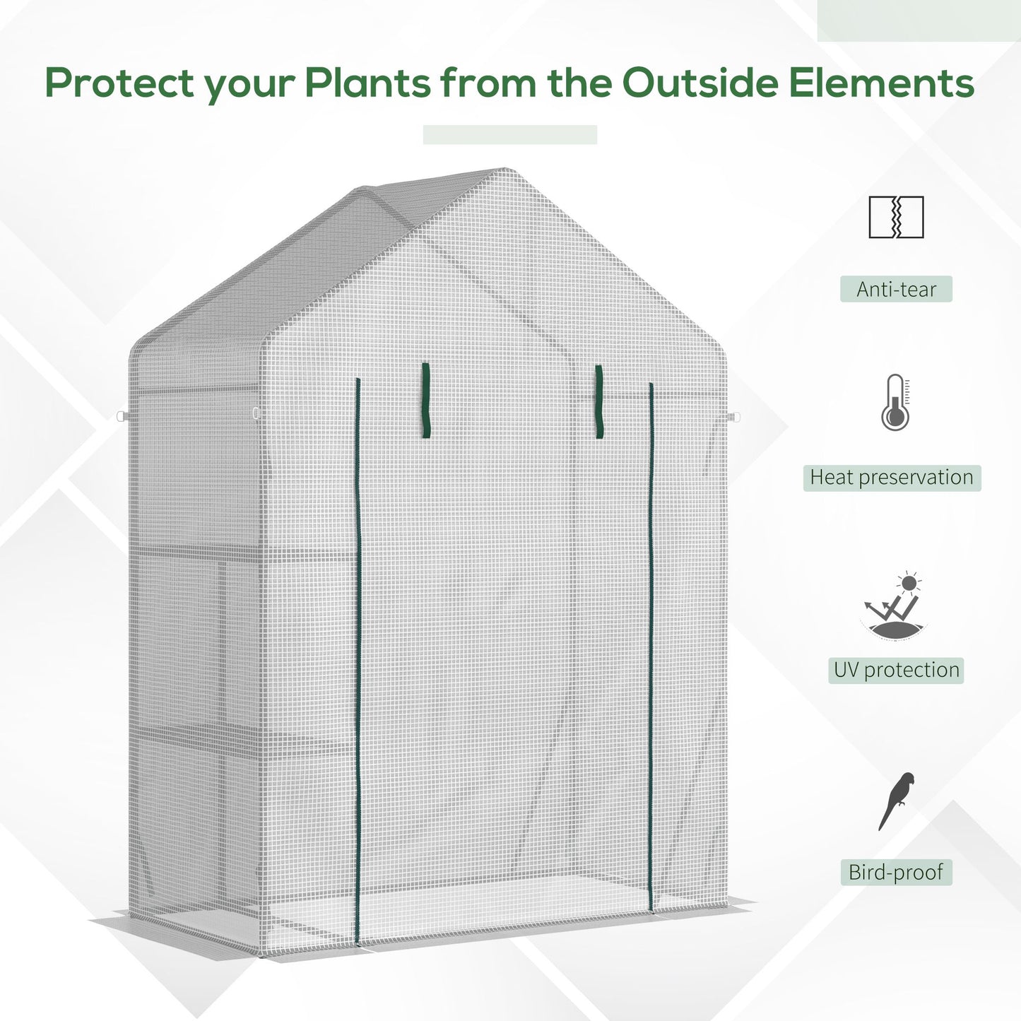 Walk In Greenhouse with 2 Tier Shelf, Portable Gardening Plant Grow House Tomato Greenhouse with Roll up Zip Panel Door