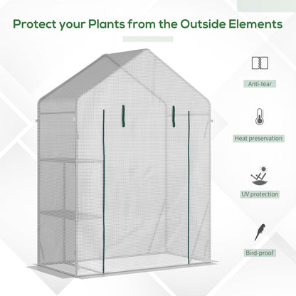 Walk In Greenhouse with 2 Tier Shelf, Portable Gardening Plant Grow House Tomato Greenhouse with Roll up Zip Panel Door