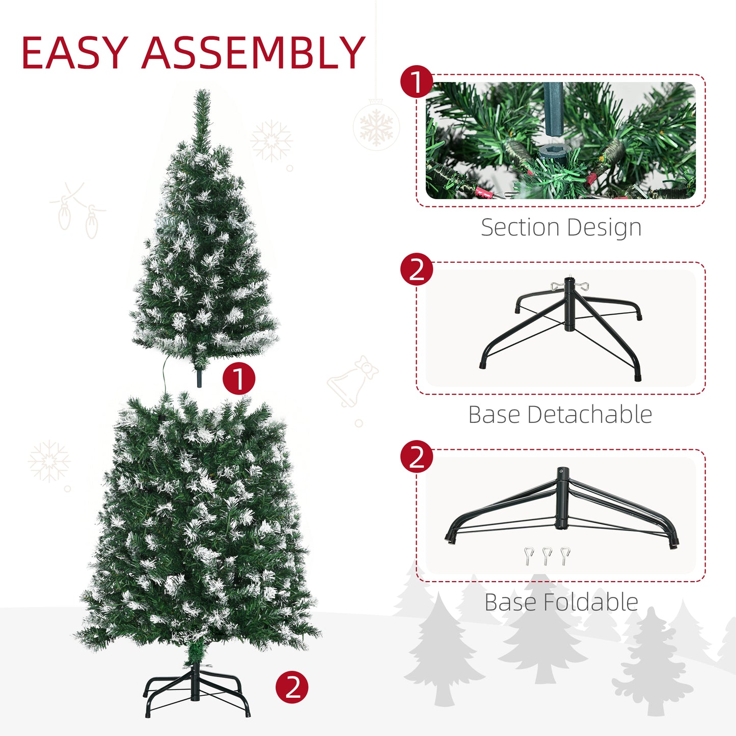 5FT Tall Prelit Pencil Slim Artificial Christmas Tree with Realistic Branches, 250 Colourful LED Lights and 408 Tips