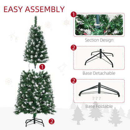 5FT Tall Prelit Pencil Slim Artificial Christmas Tree with Realistic Branches, 250 Colourful LED Lights and 408 Tips