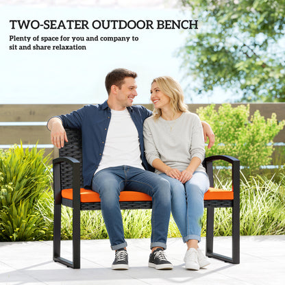 Two-Seater Rattan Garden Bench - Orange