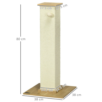 80cm Scratching Post, with Toy Ball, Sisal Rope - White