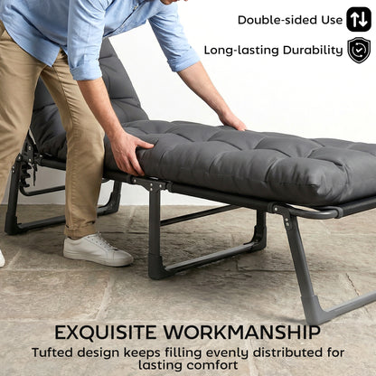 Sun Lounger Cushions Only, Garden Lounge Chair Cushions Set of 2, Sunbed Replacement Pads with 4 Ties, Dark Grey