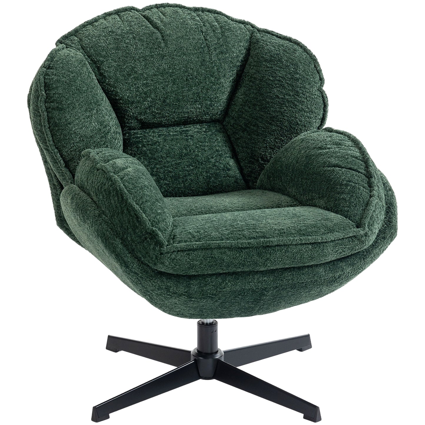 Modern Wingback Accent Chair, Velvet Armchair with Four-Star Base, S-Springs, Swivel, Dark Green