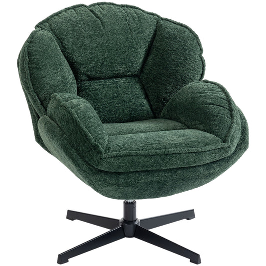 Modern Wingback Accent Chair, Velvet Armchair with Four-Star Base, S-Springs, Swivel, Dark Green